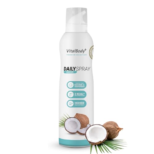 VitalBody+ DailySpray MCT Kokosöl – 2 kcal Ölspray für Airfryer, Braten & Grillen – Kalorienarm Kochen – Non-stick Cooking Spray, 800 Portionen