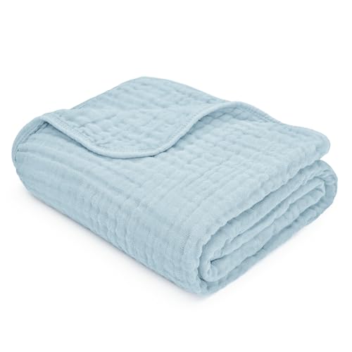 Image of Comfy Cubs Baby Muslin Blanket, Swaddle for Newborns and Toddlers, Large 40” x 40” Cover, 6-Layer Plush Softness for Infant Swaddling, Receiving, or Tummy Time, Gift (Sky Blue, Baby - Muslin)