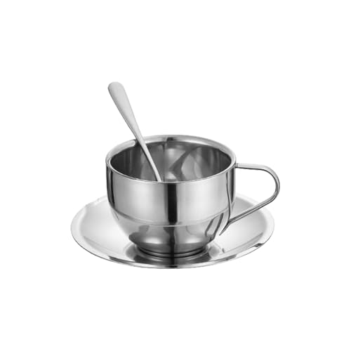 Montesy Practical 304Stainless Steel Coffee Cup Coffee Tray and Cup Set Metal Texture Suitable for Home Office and Outdoor Use