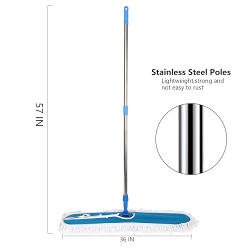 Image of 36 inch Commercial Dust Mop, MEIBEI Dust Floor Mop with Cotton mop Head, Dust Mop for Hardwood Floors with Long Handle, Industrial Dust Mop for Factory, Shopping Mall, Garage, Company, Hotel (36*5 inch)