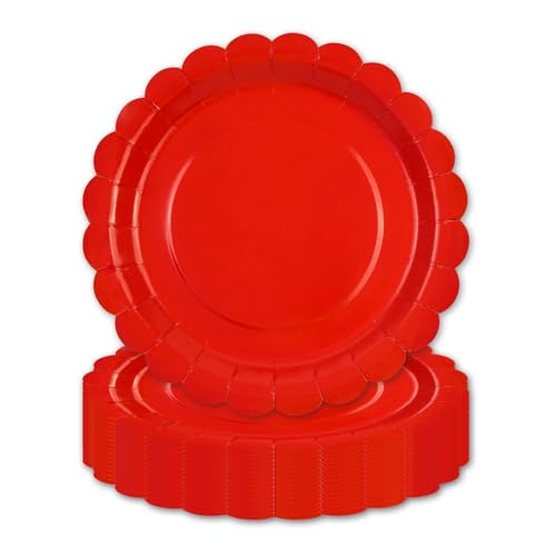 HFBOBP 50 pratos de papel recortados vermelhos para jantar e sobremesa, materiais descartáveis para festas, formaturas, férias, casamentos, festas de aniversário, chá de bebé