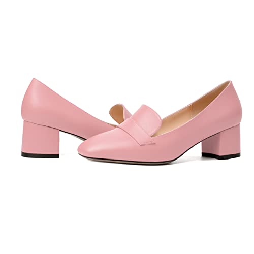 Image of MODENCOCO Womens Square Toe Slip On Comfortable Casual Matte Work Chunky Low Heel Loafers Shoes 2 Inch