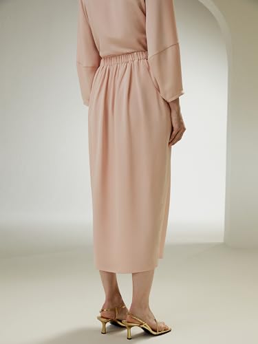 LilySilk Womens Silk Skirt Ladies 30MM Classic Style Pleated Skirt with Elastic Waistband and Side Pockets Girls Dress3