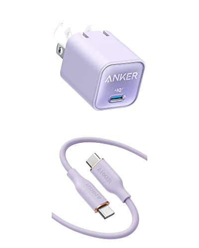 Anker USB-C to USB-C Cable, 643 Cable 100W 6ft, USB 2.0 Type C Charging Cable Fast Charge & Anker USB C GaN Charger 30W, 511 Charger (Nano 3), PIQ 3.0 Foldable PPS Fast Charger(Lilac Purple)