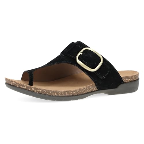 Dansko Rylee Sandal for Women - Memory Foam and Cork Footbed for Comfort and Arch Support - Lightweight Rubber Outsole for Long-Lasting Wear Black Suede 9.5-10 M US