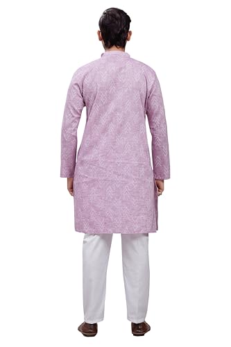 Image of Studio Shringaar Men's Cotton Blend Relaxed Fit Ikat Printed Knee Length Kurta
