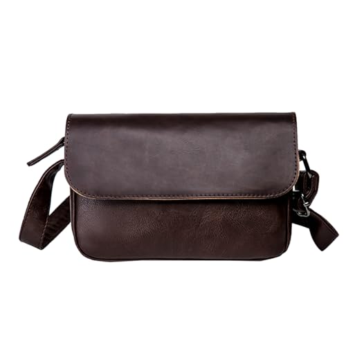 Sacoche bandoulière homme en PU café grand sac fourre-tout léger vintage
