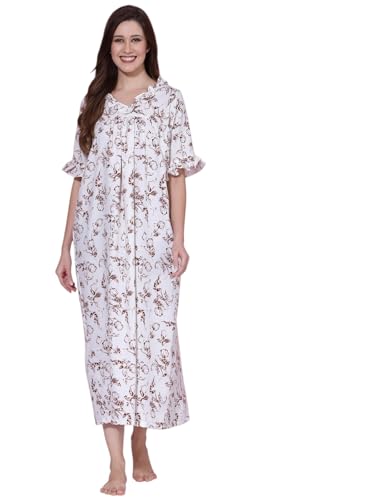 Image of OOMPH! Cotton Blend Nighty for Women's | Night Gown | Nighty | Nightdress | Maxi Dress | Sleepwear | Gown for Women | Nighties | Sleepwear