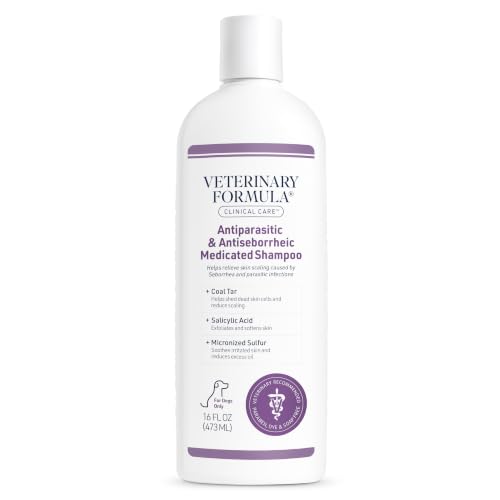 Veterinary Formula Clinical Care Antiparasitic & Antiseborrheic Medicated Dog Shampoo 16 oz Paraben Dye Soap Free Hydrating and Antifungal Shampoo for Dogs White