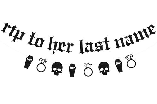 Sursurprise Gothic Bachelorette Party Decorations, Rip to Her Last Name Banner