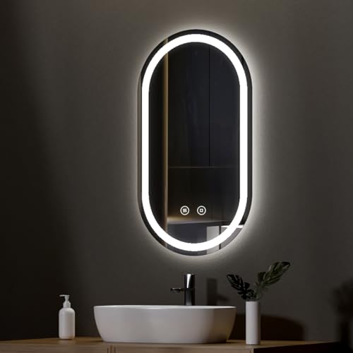 Emke - Espejo Led Para Cuarto De Baño, 50 X 90 Cm, Espejo Ovalado Con Interruptor Táctil, 3 Colores De Luz Regulable, Antiniebla, Función Memoria, Apagado Automático Después De 3 Horas Emke - Espejo Led Para Cuarto De Baño, 50 X 90 Cm, Espejo Ovalado Con Interruptor Táctil, 3 Colores De Luz Regulable, Antiniebla, Función Memoria, Apagado Automático Después De 3 Horas