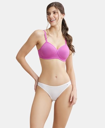 Image of Jockey FE40 Women Wirefree Padded Super Combed Cotton Elastane Stretch Full Coverage T-Shirt Bra with Cross Over Fit