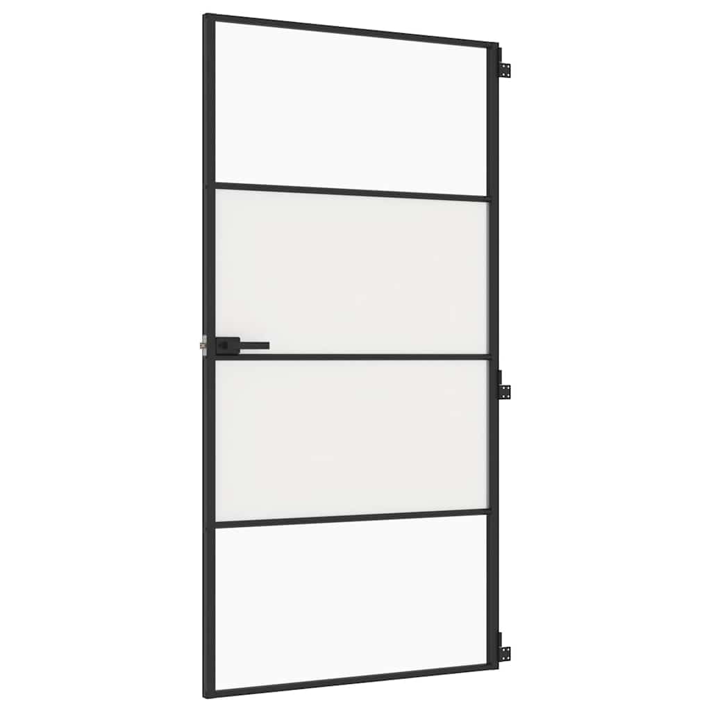 Drzwi wewnętrzne wąskie czarne 102,5 x 201,5 cm szkło hartowane i aluminiumSprzęt Materiały budowlane Drzwi domowe