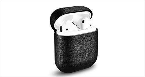 ICARER Nappa Airpods Case (Black), Premium genuine Leather, Compatible with Airpods 1&2, Simple design & protects against bumps and drops, full protection for your airpods,