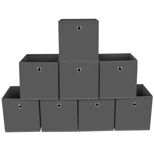 STOREONE Fabric Storage Bin,11 Inch Collapsible Cube Storage Bins With Handle,Closet Organizers And Storage,For Home Bedroom,Clothes,Closet,Drawer,Cube Storage Shelf,Set of 8,(Gray)