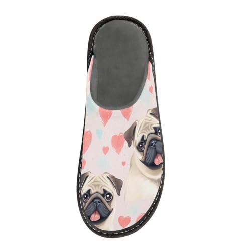 Heart with Dog Fuzzy Slippers Soft Home Bedroom Slippers for Women Men House Shoes3