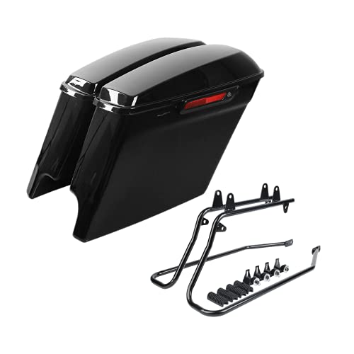 Alforjas de motocicleta extendidas con soportes de conversión negros compatibles con Harley Softail Deluxe Heritage Softail 1984-2017, negro vivo con pestillos negros