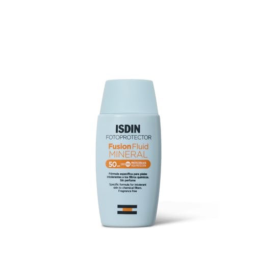 Fotoprotector ISDIN Fusion Fluid MINERAL SPF 50 - Protector solar facial 100% mineral para las pieles intolerantes, 50 ml