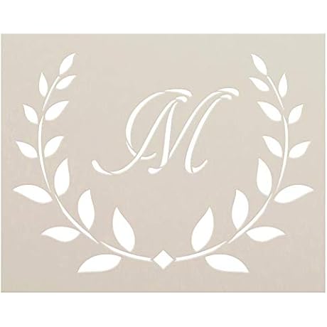 Cursive Monogram Stencil with Laurels & Diamond by StudioR12