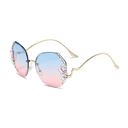 COTIA/Rimless Sunglasses Women Fashion Shiny Rhinestone Diamond Sun Glasses2