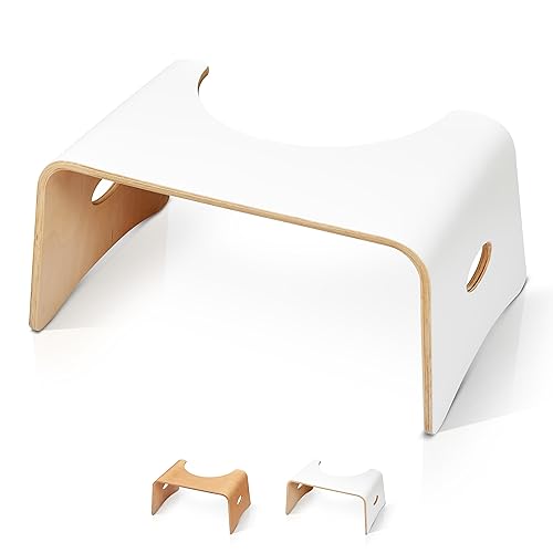 Well Care Taburete de Baño de Madera barnizada Blanca - Reposapiés fisiológico de Inodoro para Adulto - Favorece la posición Squatty contra el estreñimiento en el WC