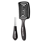 Dejan Garz Bürste mit Wildschweinborsten Schwarz (1 Stk) – Haarbürste ohne Ziepen für feines & mittleres Haar – Hair Brush für Glanz & Geschmeidigkeit inkl. Reinigungsbürste