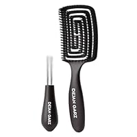 Dejan Garz Bürste mit veganen Borsten Schwarz (1 Stk) – Haarbürste ohne Ziepen für alle Haartypen – Kopfhautschonend – Hair Brush für Glanz & Geschmeidigkeit inkl. Reinigungsbürste