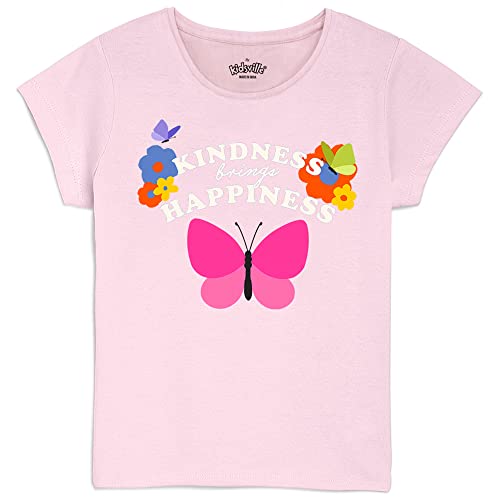 Image of Kidsville Printed Regular Fit White Cotton Girl's T-Shirt