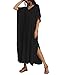 CHICGAL Kaftan Dresses for Women Oversized Long Batwing Sleeve Caftan V Neck Beach Cover Ups Summer Maxi Dress (Black,One Size)