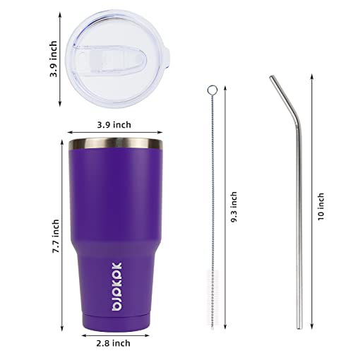 Image of BJPKPK 30 oz Tumbler with Lid and Straw, Insulated Stainless Steel Cup | Double Wall Vacuum, BPA Free, Leak Proof, Keeps Hot /Cold, Travel & Beach Ready, Car Holder Fit, Purple