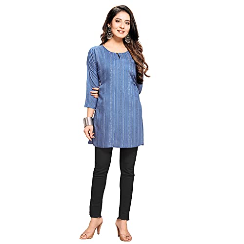 Shiv Textiles Women's Rayon Fabric Printed Round Neck Short Kurtis Top Dresses Kurti