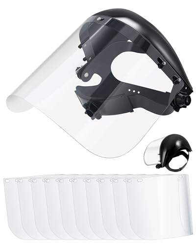 Image of Copkim Safety Face Shield for Grinding and Cutting with 10 Replacement Clear Visor Adjustable Headgear, Lightweight Full Impact Resistant Face Shield Mask for Work Chemical Woodworking Industrial