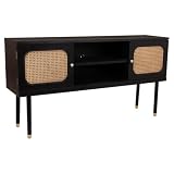 WANDERLUST DECO Aparador de Madera y Rejilla de Bambu con Dos Puertas Negro
