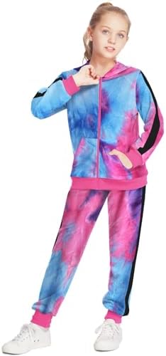 Arshiner Girls Jogger Set 2 Piece Outfits Athletic Tracksuit Zip Up Hoodie Sweatshirt and Sweatpant Sweatsuits for 5-13 Years