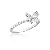 Tuscany Silver Anillo de mariposa de circonita cúbica chapada en rodio para mujer, Plata de ley, Sin piedra preciosa