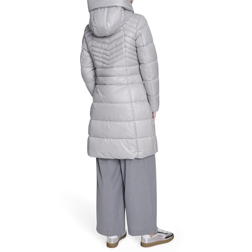 Kenneth Cole Women's Mid Length Mixed Quilted Puffer with Faux Fur