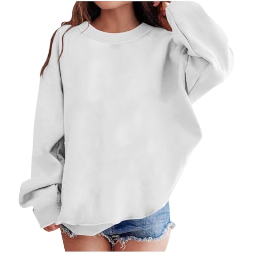 Girls Oversized Crewneck Sweatshirt Basic Solid Long Sleeve Pullover Comfy Cotton Tunic Tee Tops for 2-12 Years