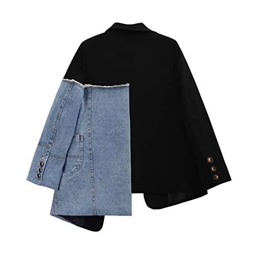 Vintage Denim Patchwork Suit Coat Female Long Sleeve Irregular Design Loose Fashion Women Blazer2