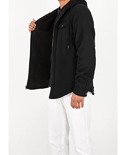 Image of ZENTHACE Men's Sherpa Lined Full Zip Hooded Plaid Shirt Jacket