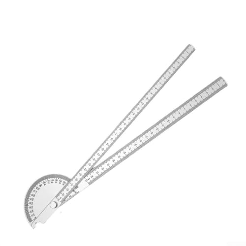 Transportador de ángulo de acero inoxidable multifunción de dos brazos con brazos de bloqueo ajustables para mediciones precisas de ángulo y longitud en carpintería y uso técnico