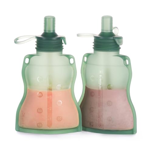 Image of haakaa Silicone Refillable Squeezy Baby Food Yummy Pouch Homemade Organic Food for Babies/Toddlers/Kids, 2 Pack 4 oz, Pea Green