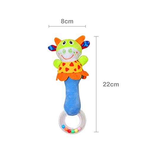 CHAFIN Baby Soft Rattles Sound Toys, Infant Handbells Early Development Hand Grip Baby Toys, Cute Stuffed Animal for 3 6 9 12 Months and Newborn Toddler Boy Girl Birthday Gifts (2 Pack)