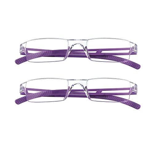 Image of VisionGlobal 2 Pairs Reading Glasses, Blue Light Blocking Glasses, Computer Reading Glasses for Women and Men, Fashion Square Eyewear Frame (2purple,+1.50 Magnification)