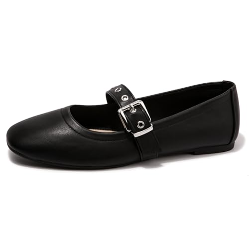 LM Womens Ballet Flats Mary Jane Flats Comfortable Casual Dress Shoes with Buckle Strap