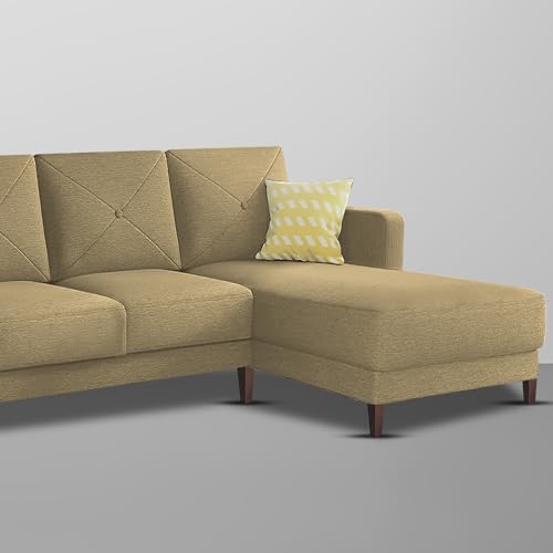 Image of Baloney RHS 6 Seater L Shape Sofa Set for Living Room (Cream Fabric) Premium Fabric Sofa