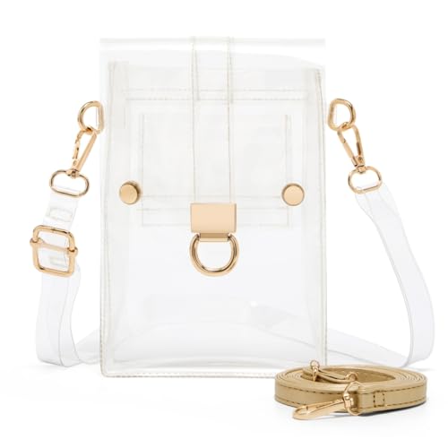 Women Small Clear Clutch Purse Crossbody Shoulder Bag Stadium Approved, Cute Clear PVC Phone Purse Handbag
