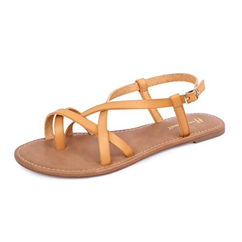 Image of Huayuanwell Women's Gladiator Flat Sandals Fisherman Strappy Sandals Ankle Strap Sandals