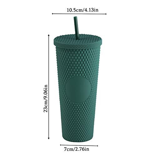 TWSOUL Studded Cup Tumbler 710ml Studded Tumbler with Lid and Straw Reusable Cold Cup for iced Coffee Double Walled Plastic Water Bottl (Dark Green) - Image 2