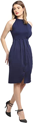 Image of Shasmi Women's Comfortable Red Halter Neck Sleeveless Solid Midi Bodycon Casual Western Stylish Dress