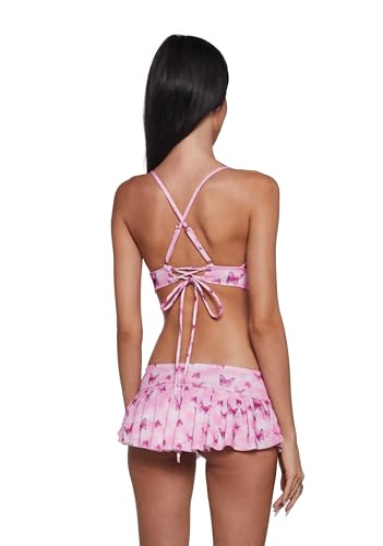 Dolls Kill Butterfly Spandex Swimsuit by Sugar Thrillz – Bikini Top & Skirted Bottoms with Lace-Up Back, Butterfly Print4